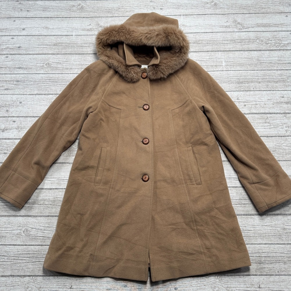 Vintage Nyguard Coat Women's Large Brown Faux Fur Trim Hooded Insulated Overcoat